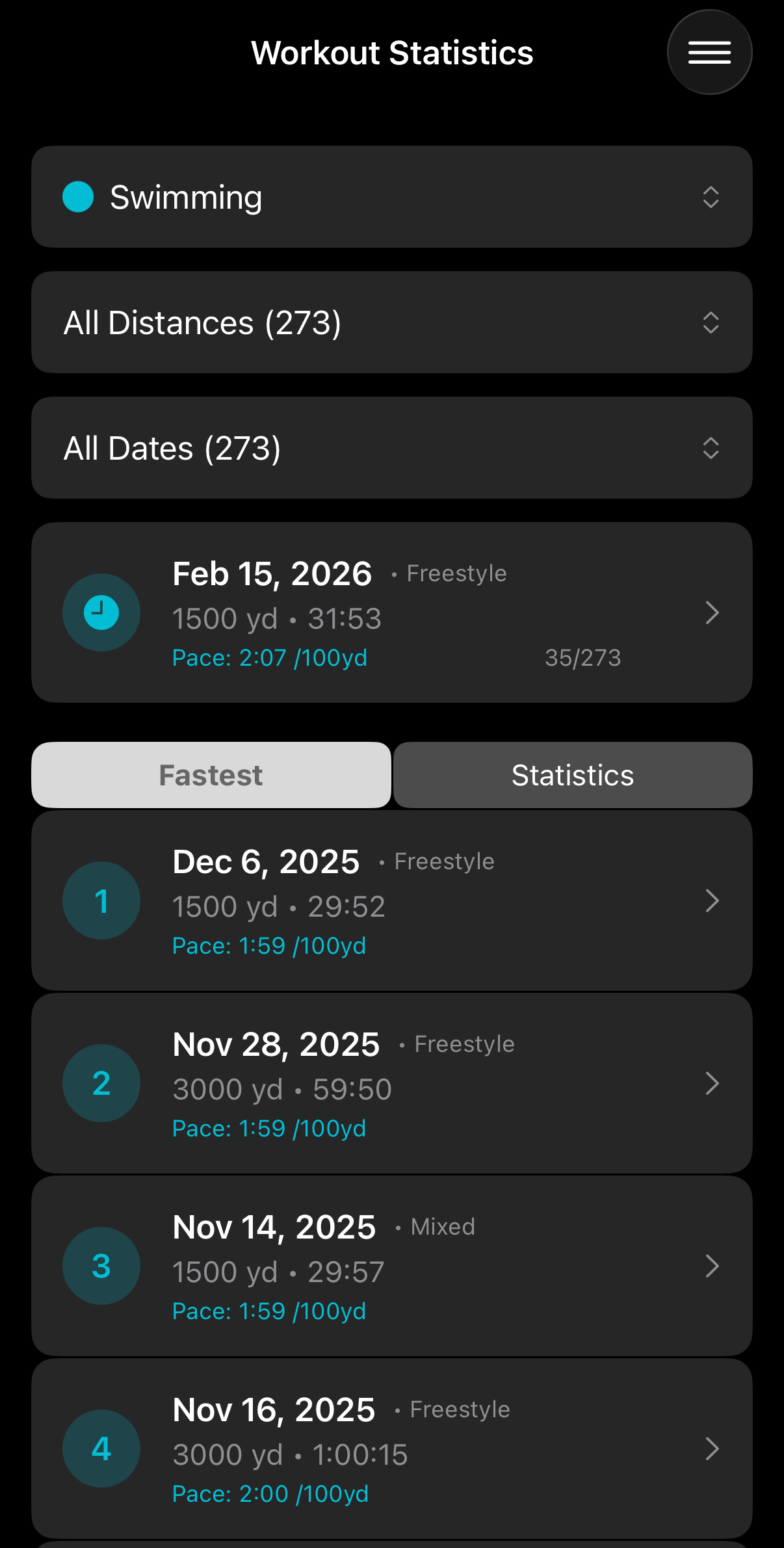 Kinestatz workout list view